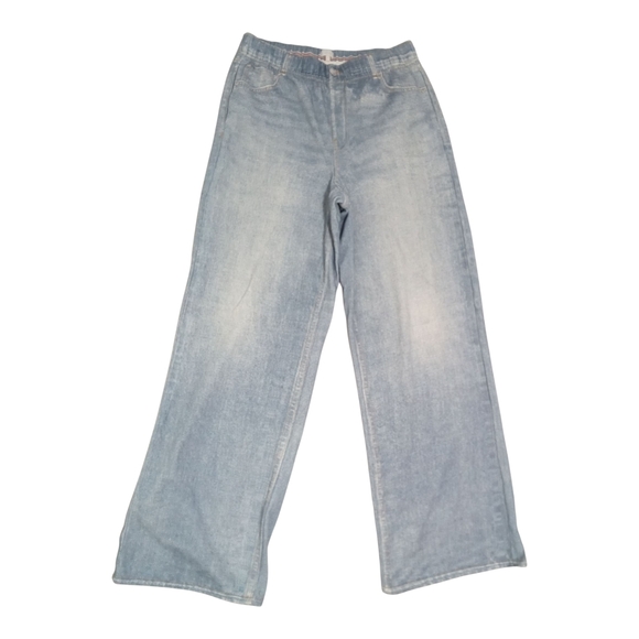 Ecru Light Wash Women's Pull-On Elastic Waist Wide Leg Casual Chic Jeans Small - Picture 5 of 9